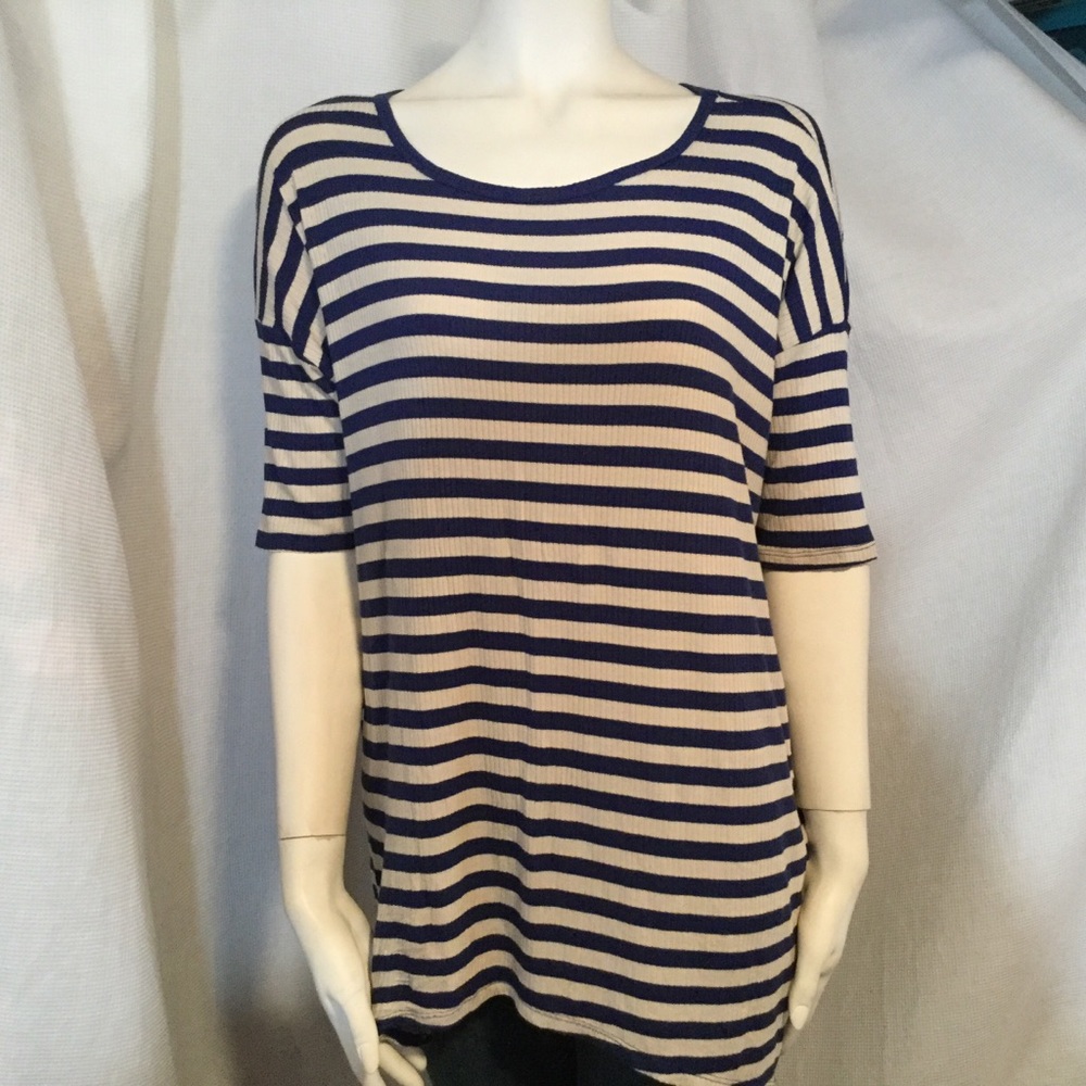 LULAROE‎ IRMA Ribbed Blue Stripe Top Tunic XS